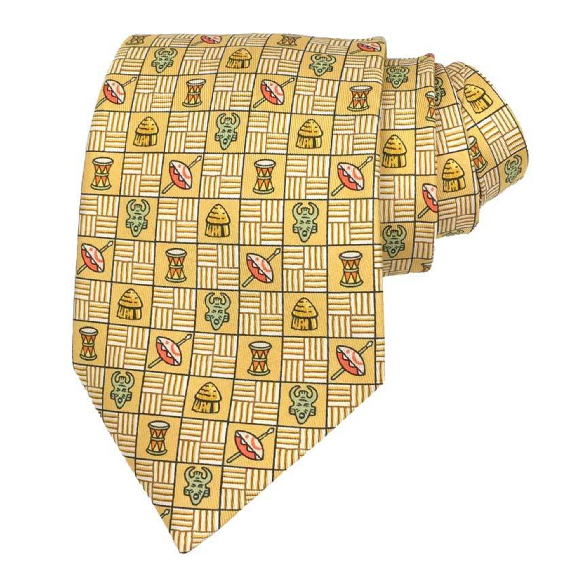 Hermes Tie Ancient Civilization Silk 100% Beige Men's